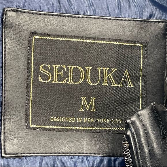 SEDUKA Men’s Regular Navy Full Zip Nylon Moto Jacket Medium - Picture 13 of 16